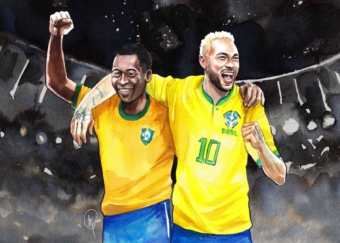 Neymar y Pelé acuarela