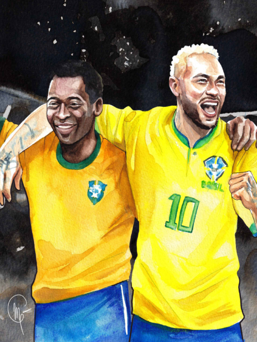 neymar y pelé acuarela