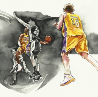 Pau Gasol y Kobe Bryant acuarela