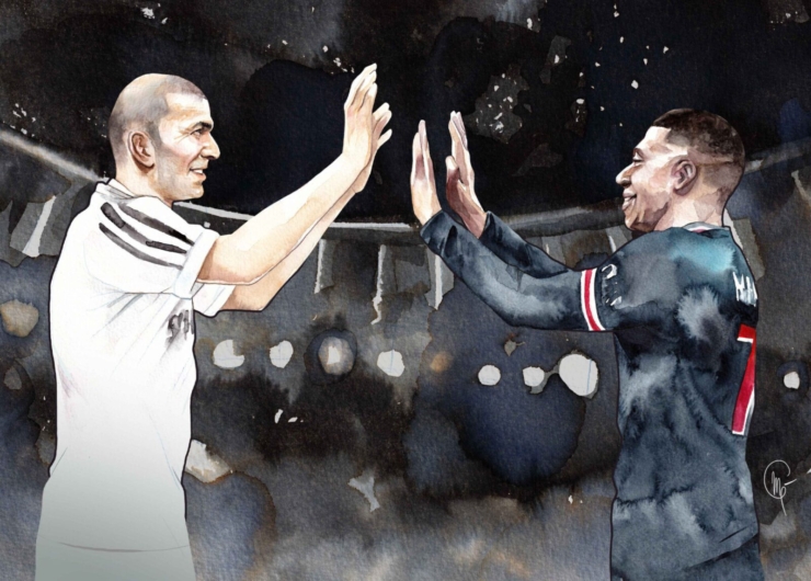 Ilustración de Zidane y Mbappé