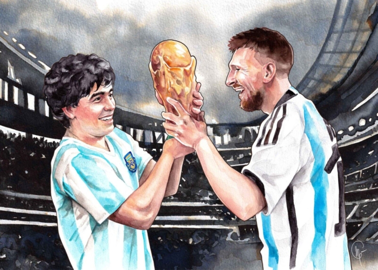 Maradona & Messi Watercolor